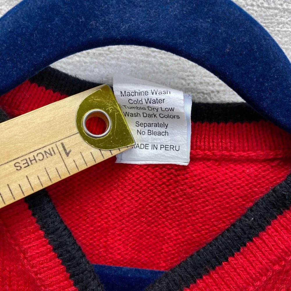Chez Ami Bicycle Knit Sweater Vest Kids Size S Red Blue Colorblock V-Neck F5-835